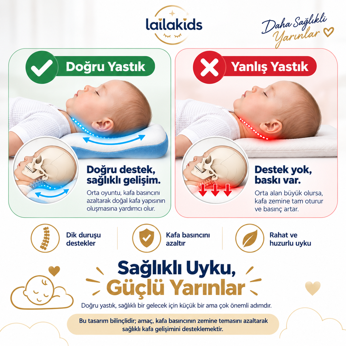 Laila Plus™ Düz Kafa Yastığı %100 Pamuk