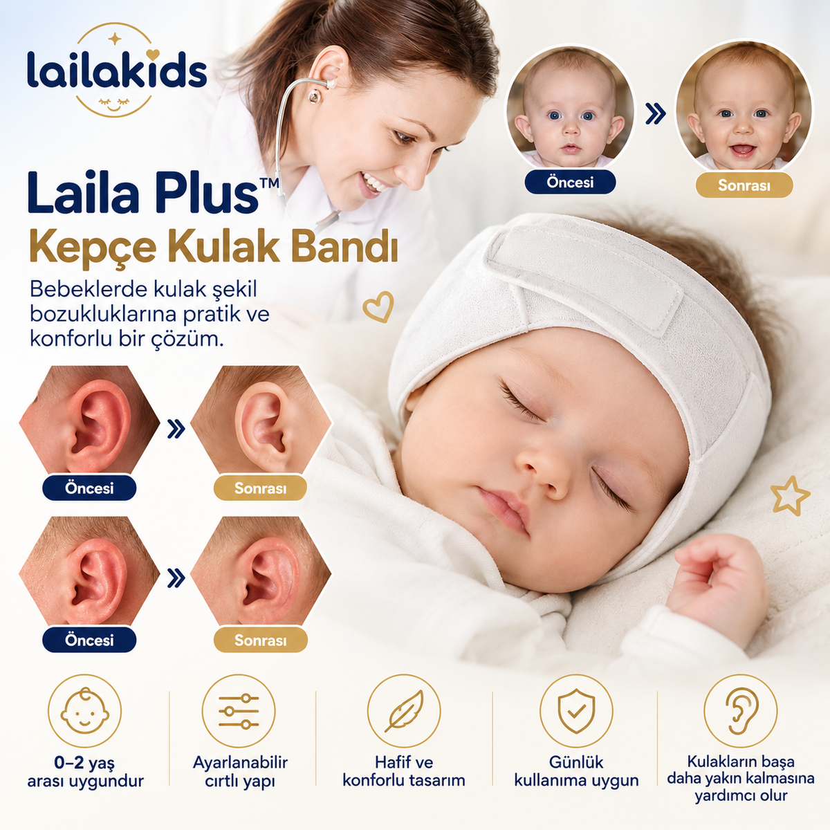 Laila Plus™ Bebek Kepçe Kulak Bandı